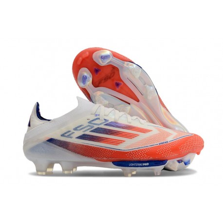 Bota Adidas F50+ Elite FG Blanco Rojo Solar Azul Lúcido