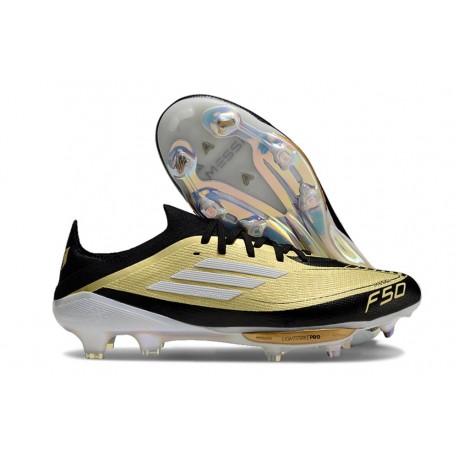 Bota Adidas F50+ Elite FG Dorado Met Negro Blanco